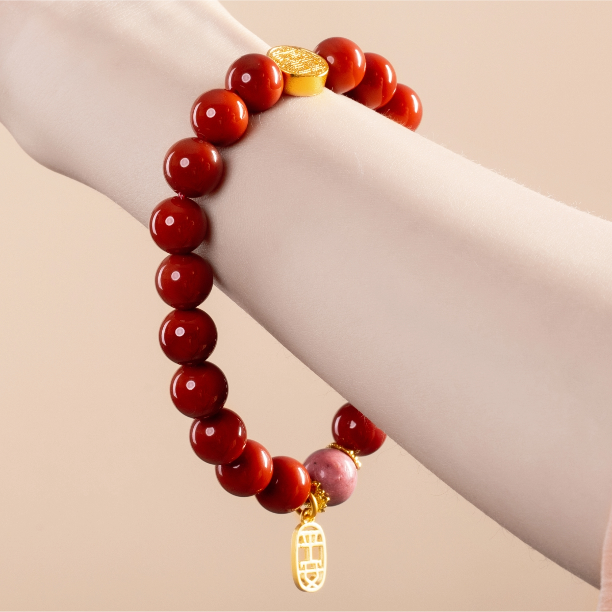 Bracelet For Fire Element Gentle & Balance Energy - Red Agate & Rhodonite