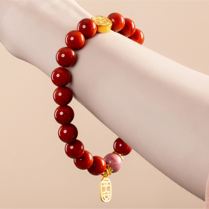 Bracelet For Fire Element Gentle & Balance Energy - Red Agate & Rhodonite