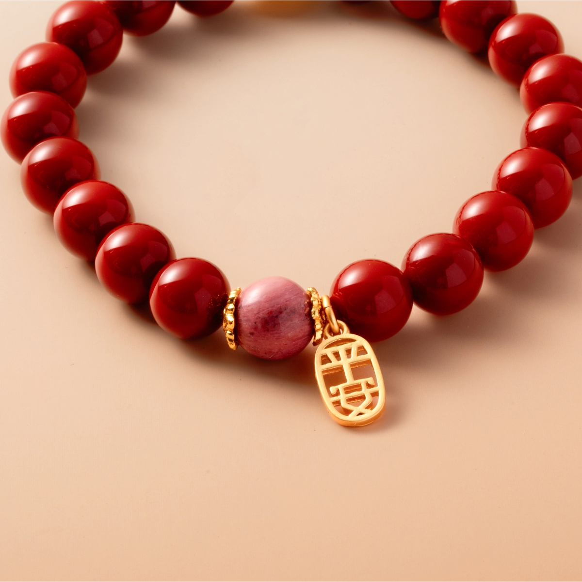 Bracelet For Fire Element Gentle & Balance Energy - Red Agate & Rhodonite