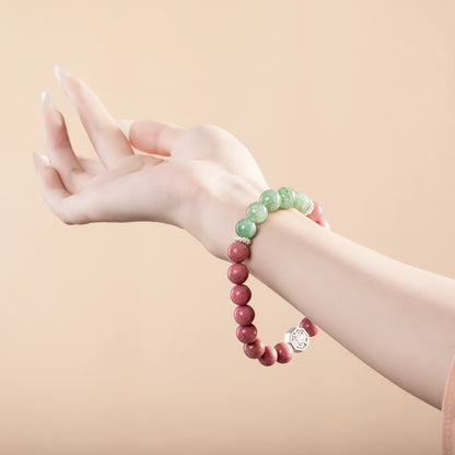 Bracelet For Fire Element Gentle & Balance Energy - Rhodonite & Strawberry Green Quartz