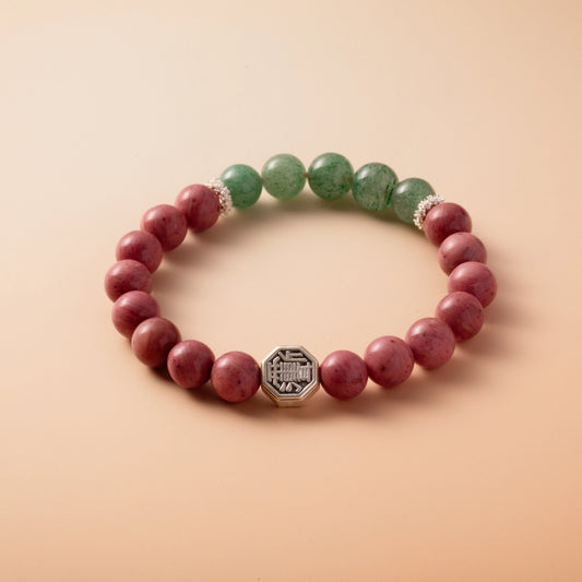 Bracelet For Fire Element Gentle & Balance Energy - Rhodonite & Strawberry Green Quartz