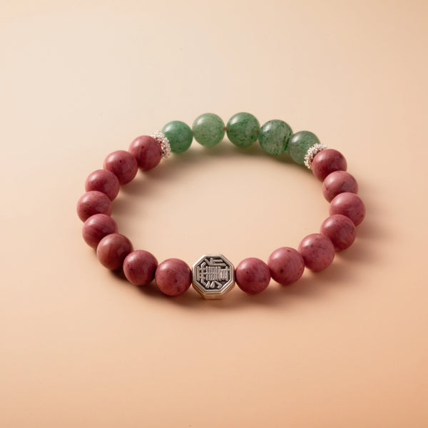 Bracelet For Fire Element Gentle & Balance Energy - Rhodonite & Strawberry Green Quartz