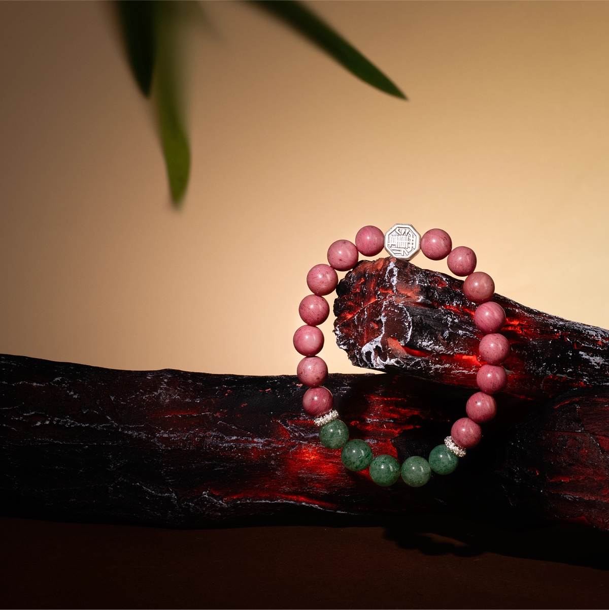 Bracelet For Fire Element Gentle & Balance Energy - Rhodonite & Strawberry Green Quartz