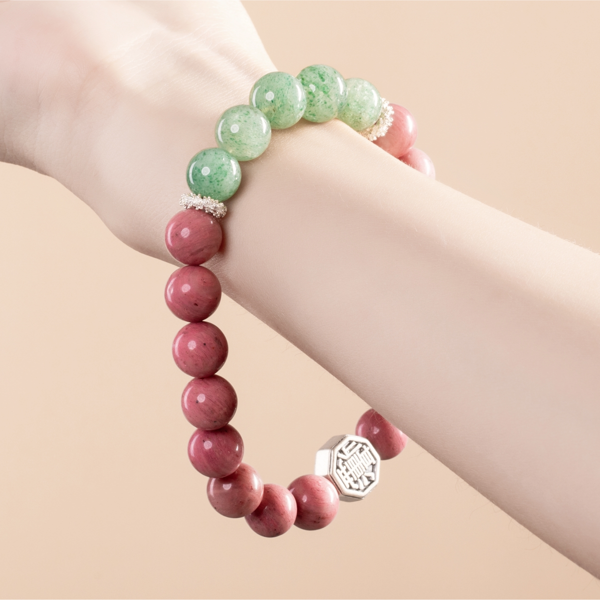 Bracelet For Fire Element Gentle & Balance Energy - Rhodonite & Strawberry Green Quartz