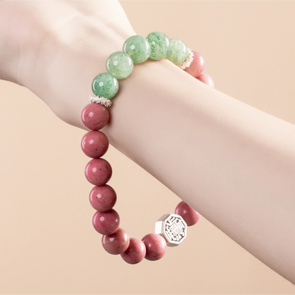 Bracelet For Fire Element Gentle & Balance Energy - Rhodonite & Strawberry Green Quartz