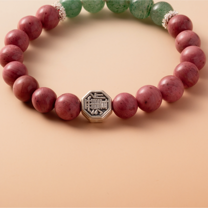 Bracelet For Fire Element Gentle & Balance Energy - Rhodonite & Strawberry Green Quartz