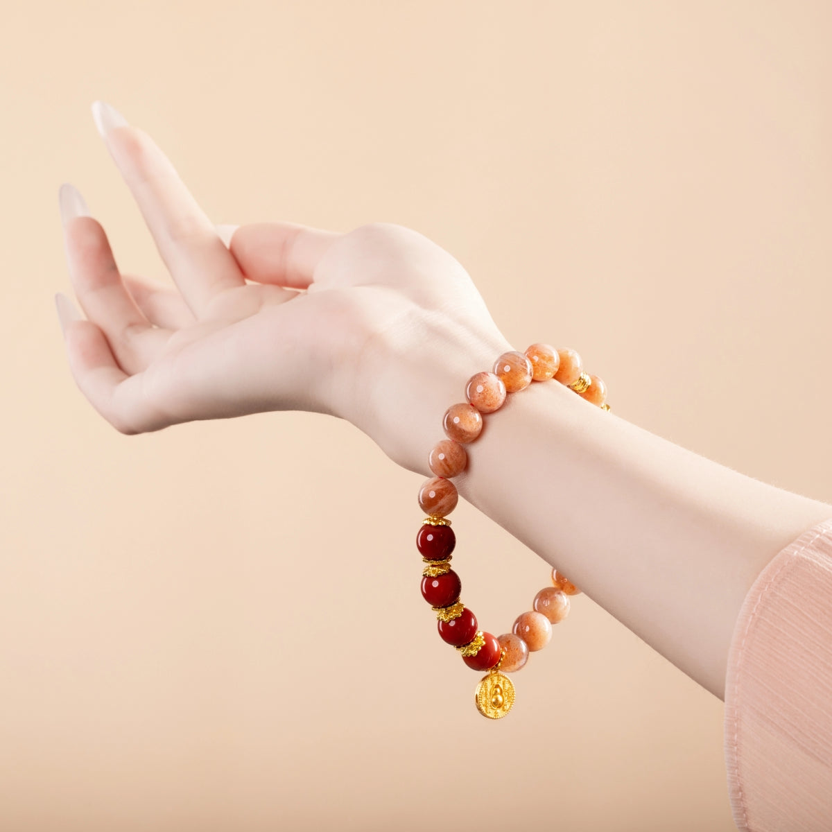 Bracelet For Fire Element Gentle & Balance Energy - Sunstone & Red Agate