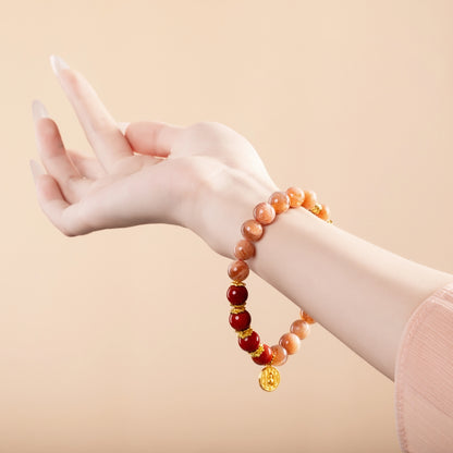 Bracelet For Fire Element Gentle & Balance Energy - Sunstone & Red Agate
