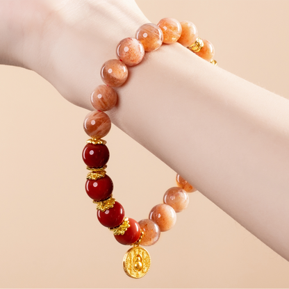 Bracelet For Fire Element Gentle & Balance Energy - Sunstone & Red Agate
