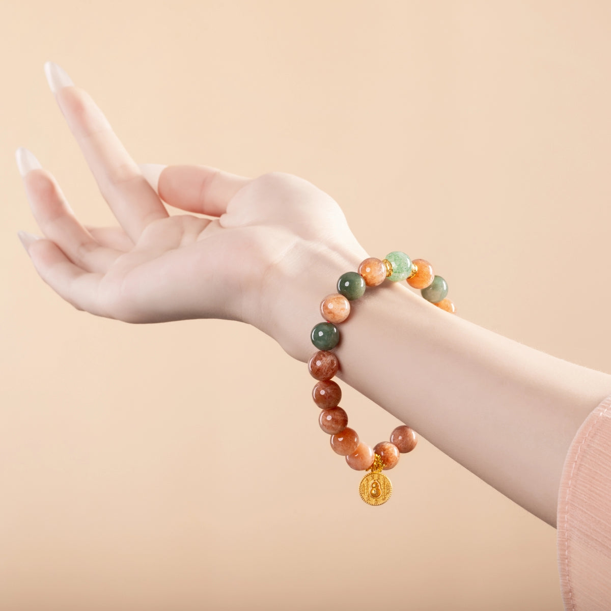 Bracelet For Fire Element Gentle & Balance Energy - Sunstone & Strawberry Green Quartz