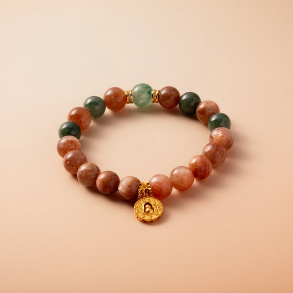 Bracelet For Fire Element Gentle & Balance Energy - Sunstone & Strawberry Green Quartz