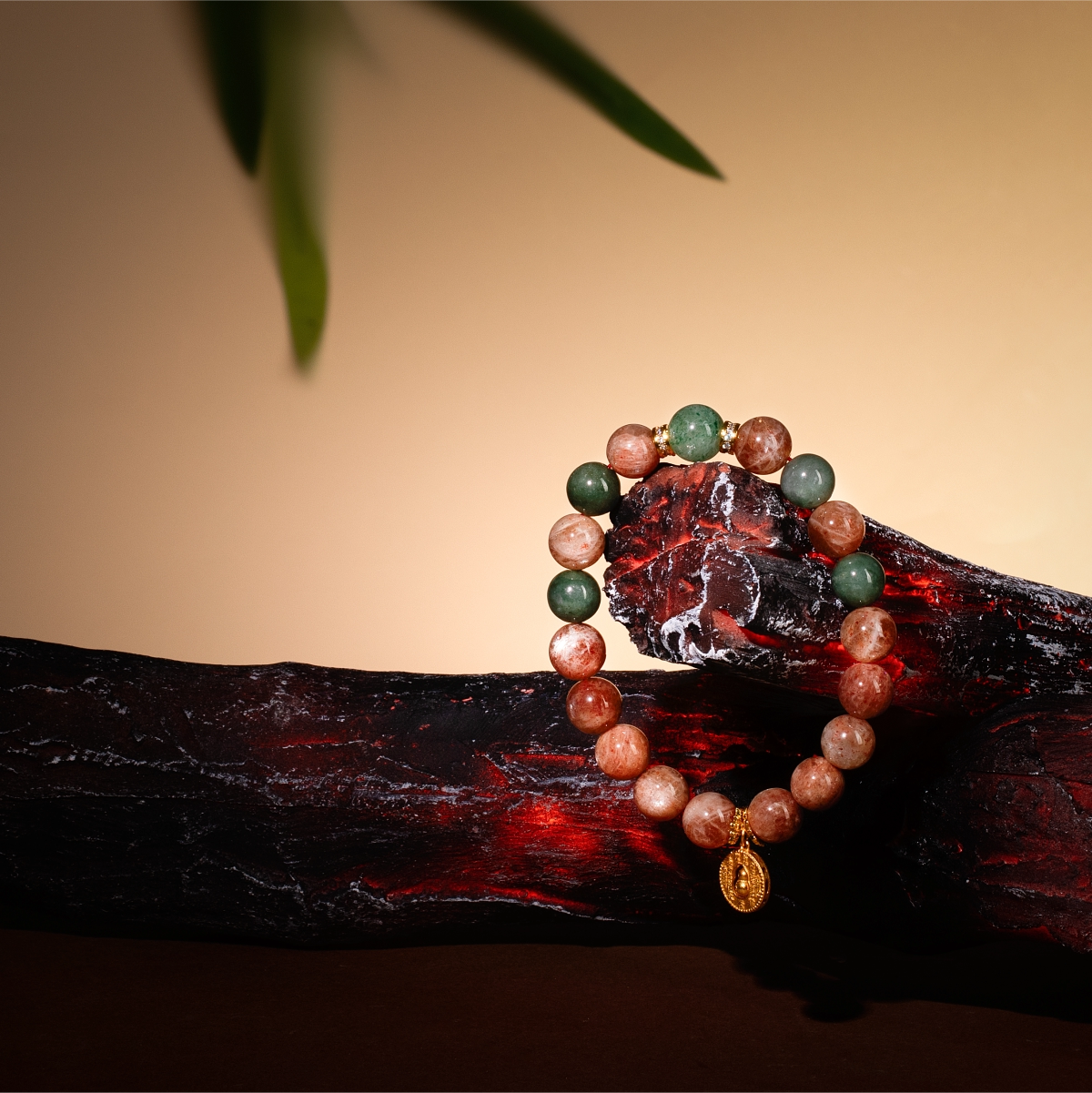 Bracelet For Fire Element Gentle & Balance Energy - Sunstone & Strawberry Green Quartz