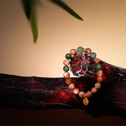 Bracelet For Fire Element Gentle & Balance Energy - Sunstone & Strawberry Green Quartz