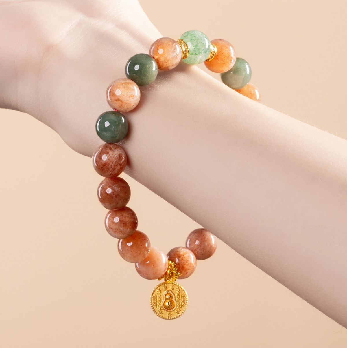 Bracelet For Fire Element Gentle & Balance Energy - Sunstone & Strawberry Green Quartz