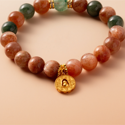Bracelet For Fire Element Gentle & Balance Energy - Sunstone & Strawberry Green Quartz