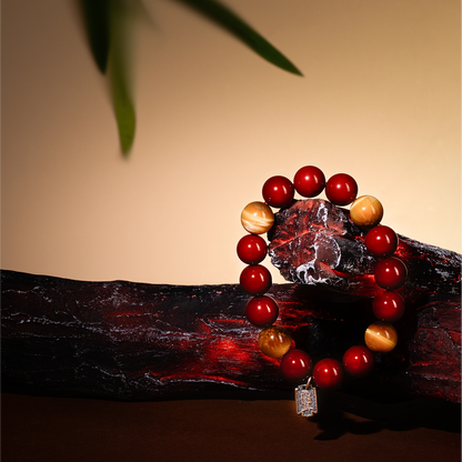 Bracelet For Fire Element Amplified Energy- Red Agate & Golden Tiger’s Eye