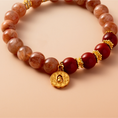 Bracelet For Fire Element Gentle & Balance Energy - Sunstone & Red Agate
