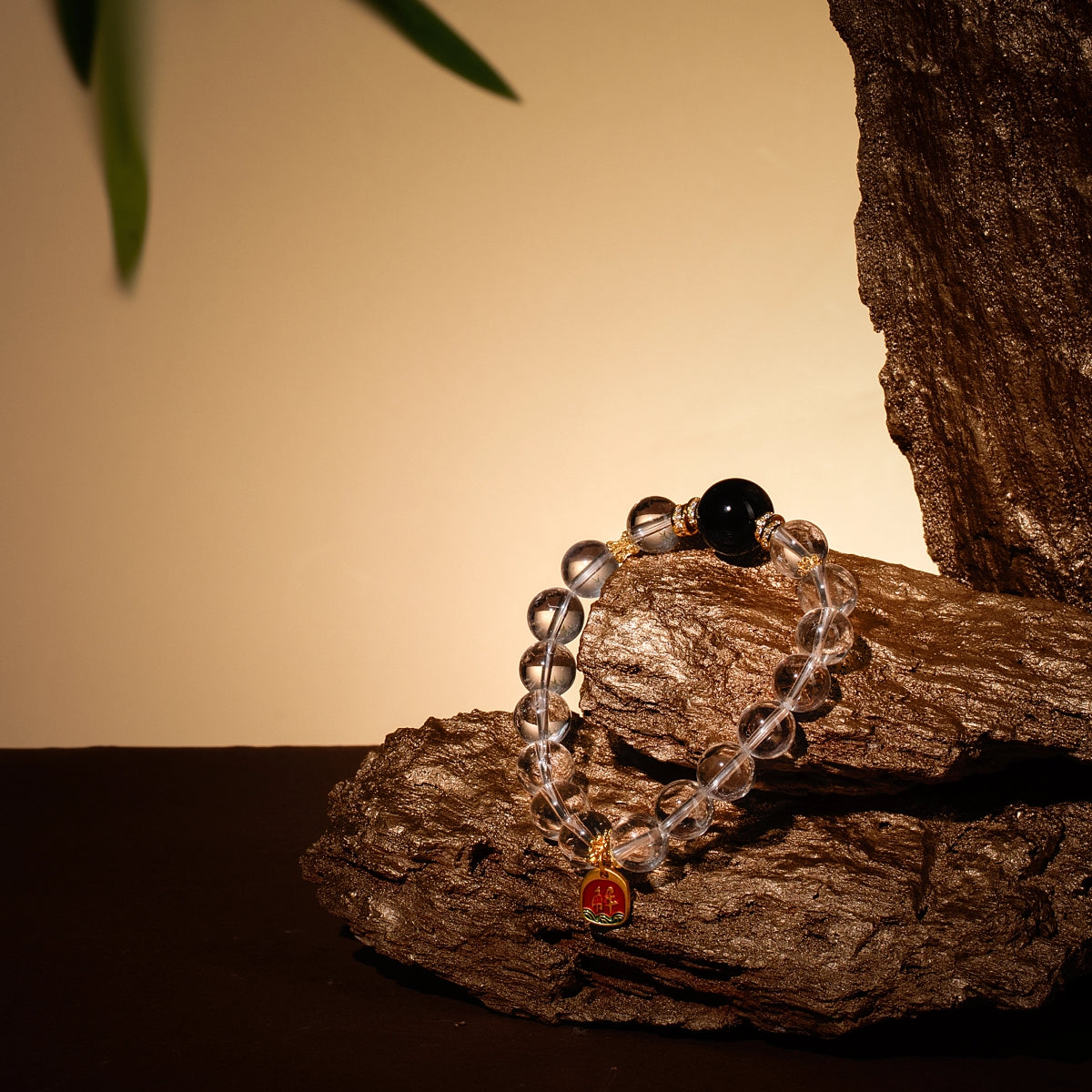 Bracelet For Metal Element Amplified Energy - Clear Quartz & Black Agate