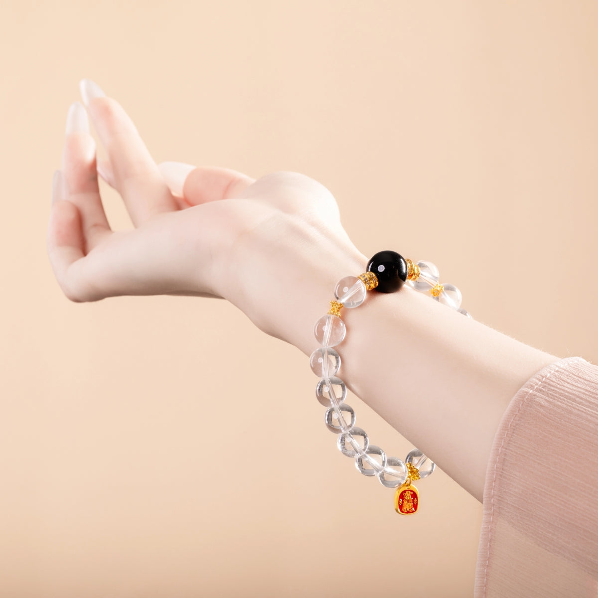 Bracelet For Metal Element Amplified Energy - Clear Quartz & Black Agate