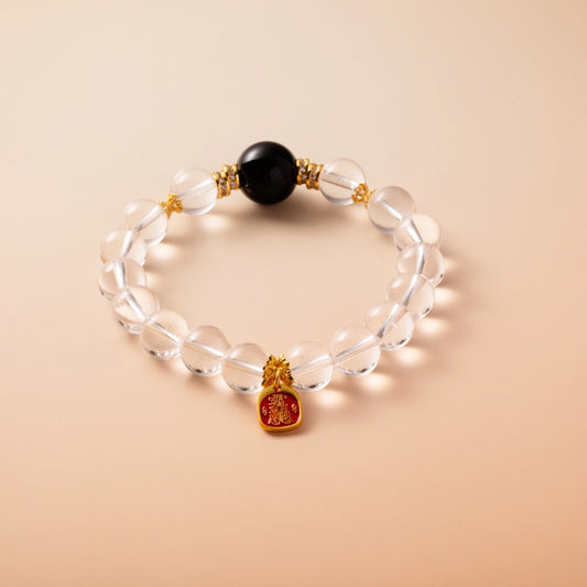 Bracelet For Metal Element Amplified Energy - Clear Quartz & Black Agate