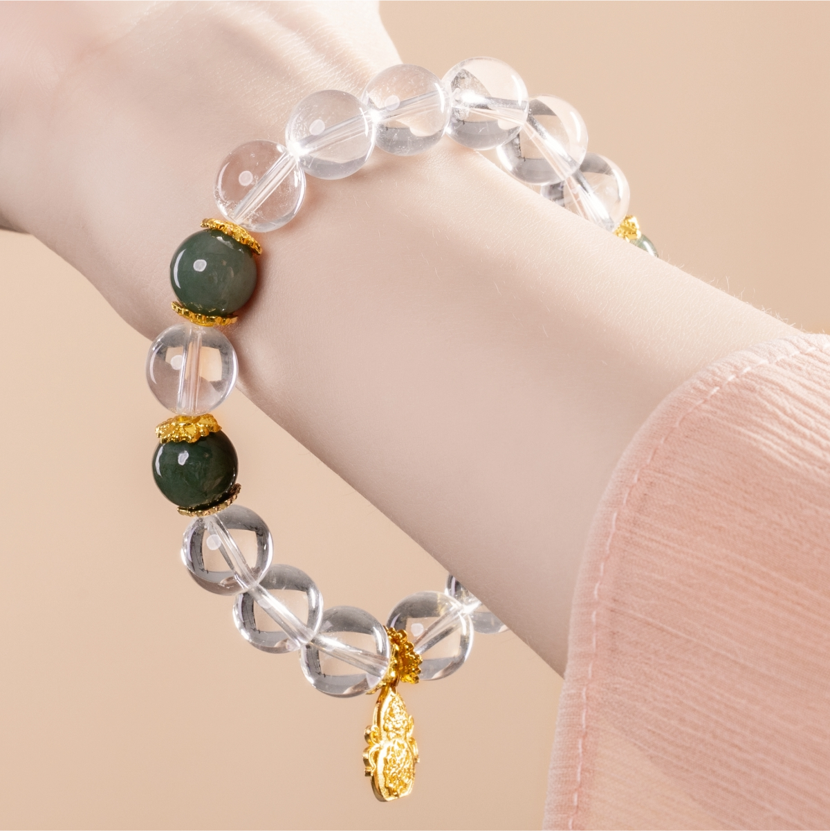 Bracelet For Metal Element Amplified Energy - Clear Quartz & Jadeite