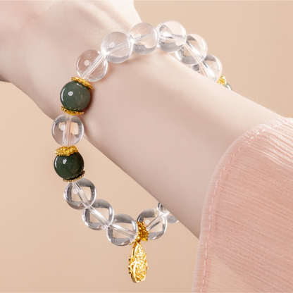 Bracelet For Metal Element Amplified Energy - Clear Quartz & Jadeite
