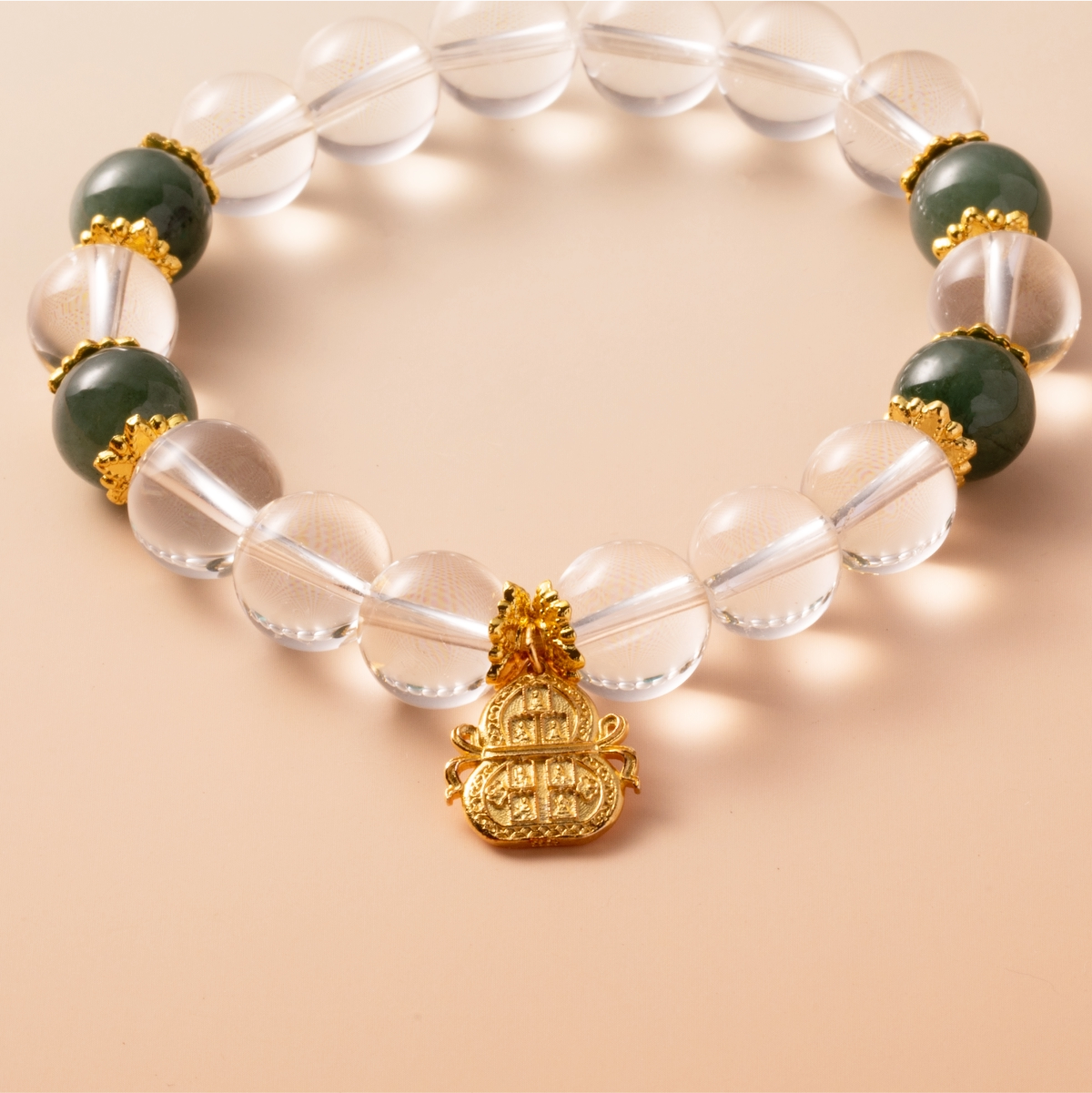 Bracelet For Metal Element Amplified Energy - Clear Quartz & Jadeite