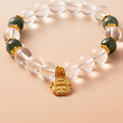 Bracelet For Metal Element Amplified Energy - Clear Quartz & Jadeite