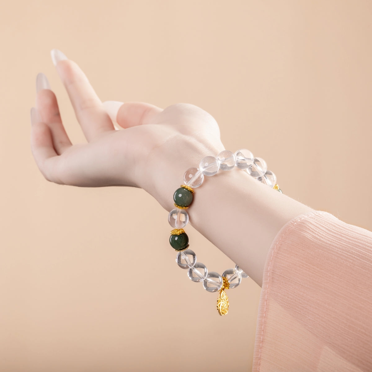 Bracelet For Metal Element Amplified Energy - Clear Quartz & Jadeite