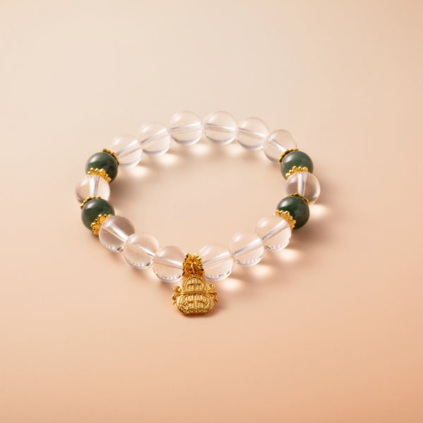 Bracelet For Metal Element Amplified Energy - Clear Quartz & Jadeite
