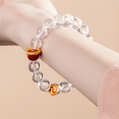 Bracelet For Metal Element Amplified Energy - Clear Quartz & Red Agate