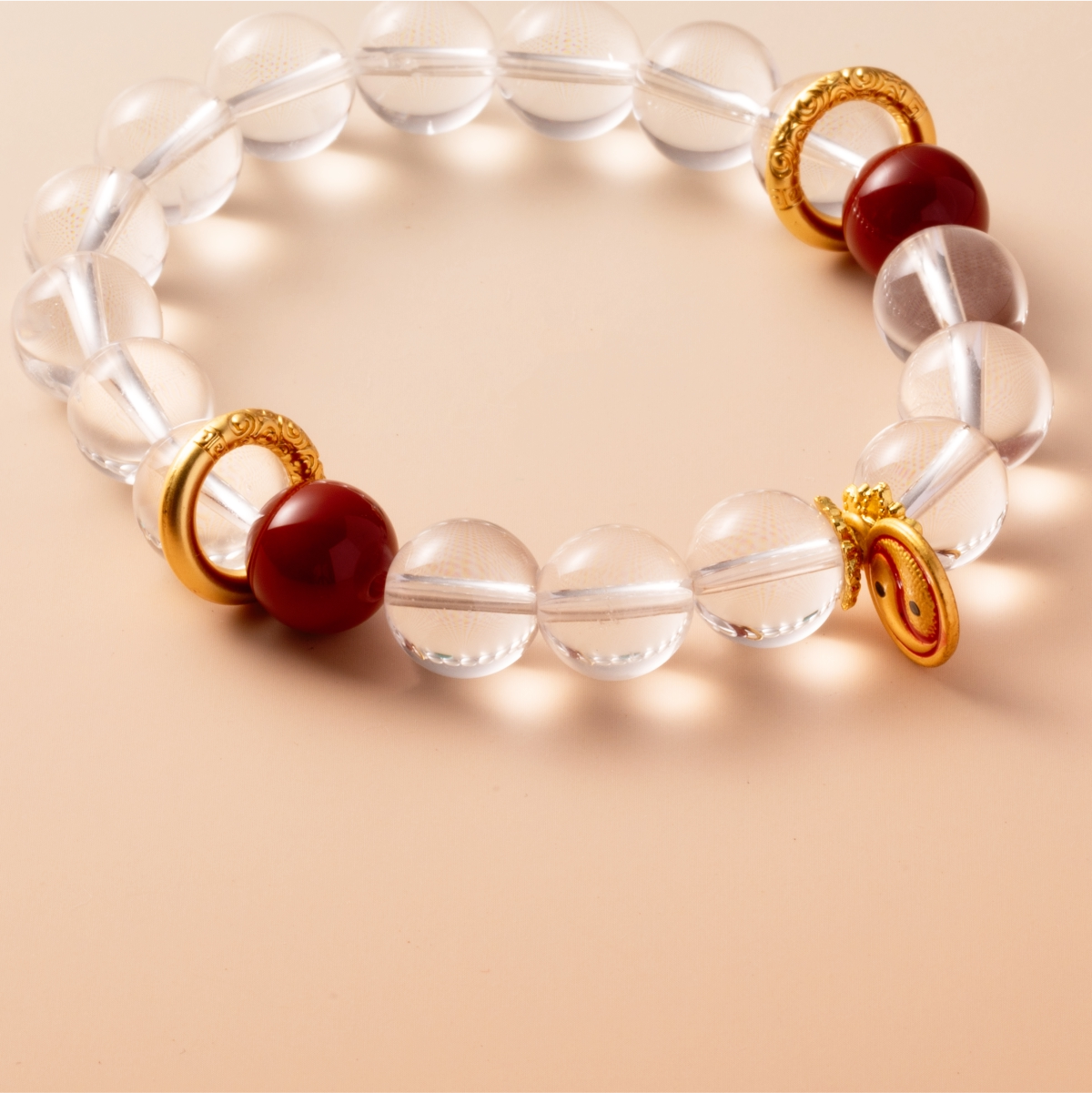 Bracelet For Metal Element Amplified Energy - Clear Quartz & Red Agate