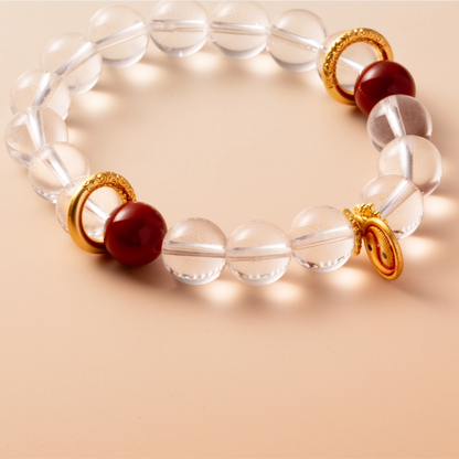 Bracelet For Metal Element Amplified Energy - Clear Quartz & Red Agate