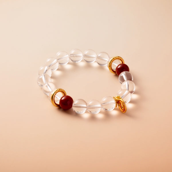 Bracelet For Metal Element Amplified Energy - Clear Quartz & Red Agate