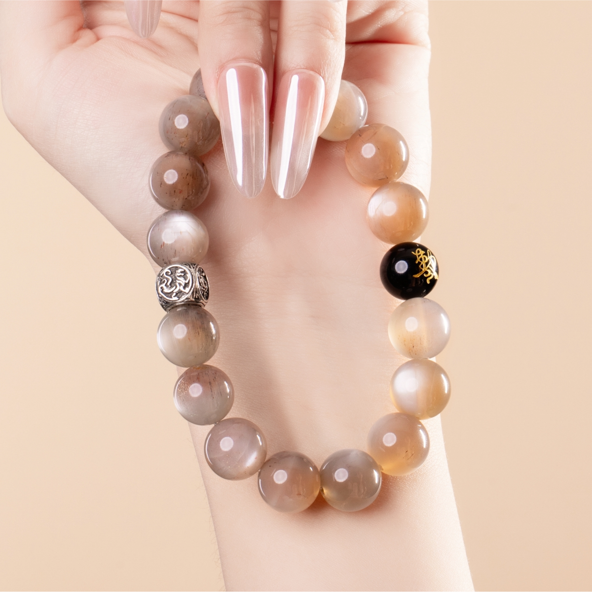 Bracelet For Metal Element Amplified Energy - Moonstone & Black Agate