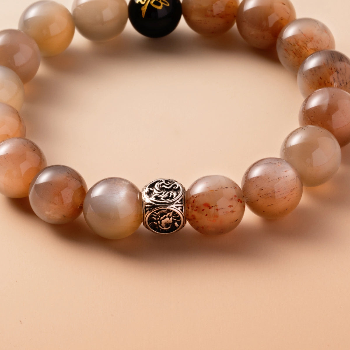 Bracelet For Metal Element Amplified Energy - Moonstone & Black Agate