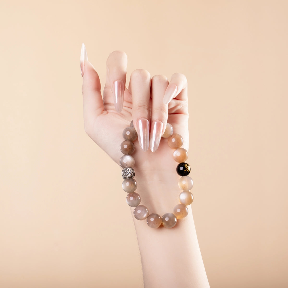 Bracelet For Metal Element Amplified Energy - Moonstone & Black Agate