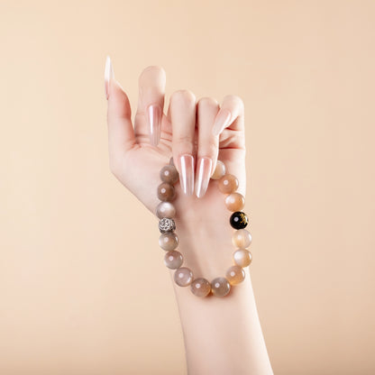 Bracelet For Metal Element Amplified Energy - Moonstone & Black Agate