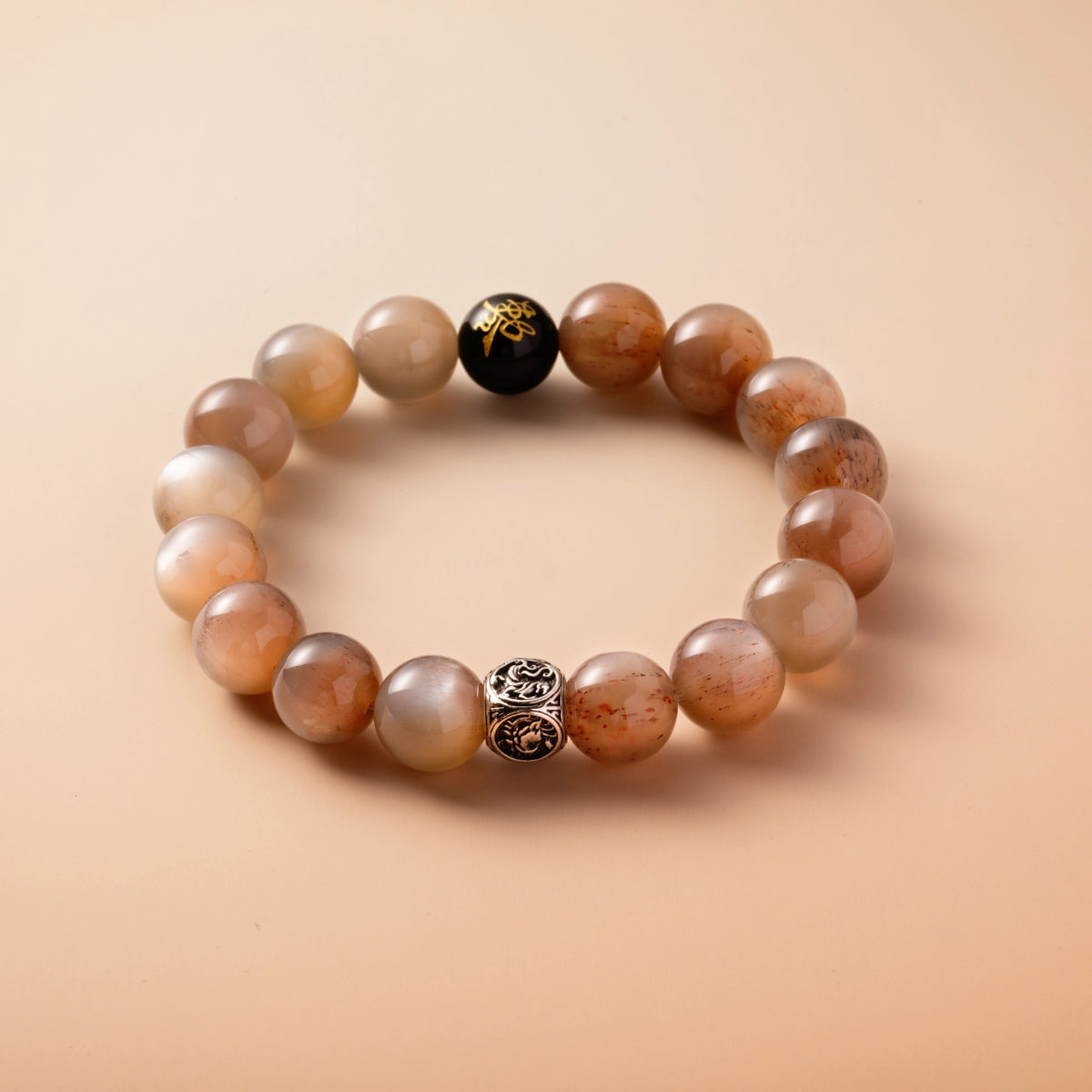 Bracelet For Metal Element Amplified Energy - Moonstone & Black Agate
