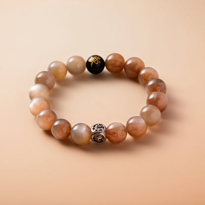Bracelet For Metal Element Amplified Energy - Moonstone & Black Agate