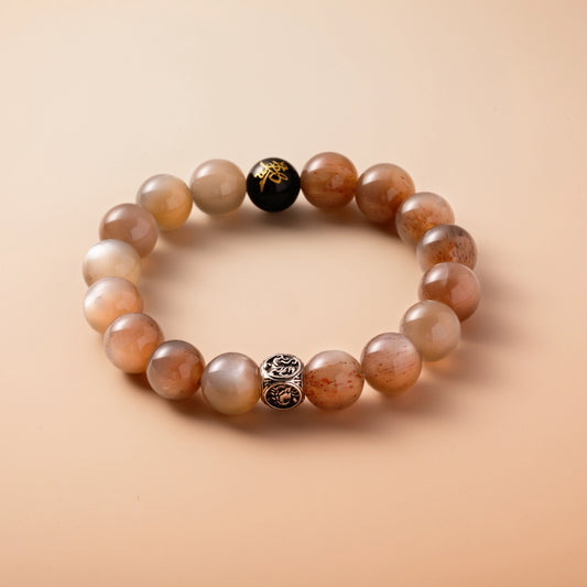 Bracelet For Metal Element Amplified Energy - Moonstone & Black Agate