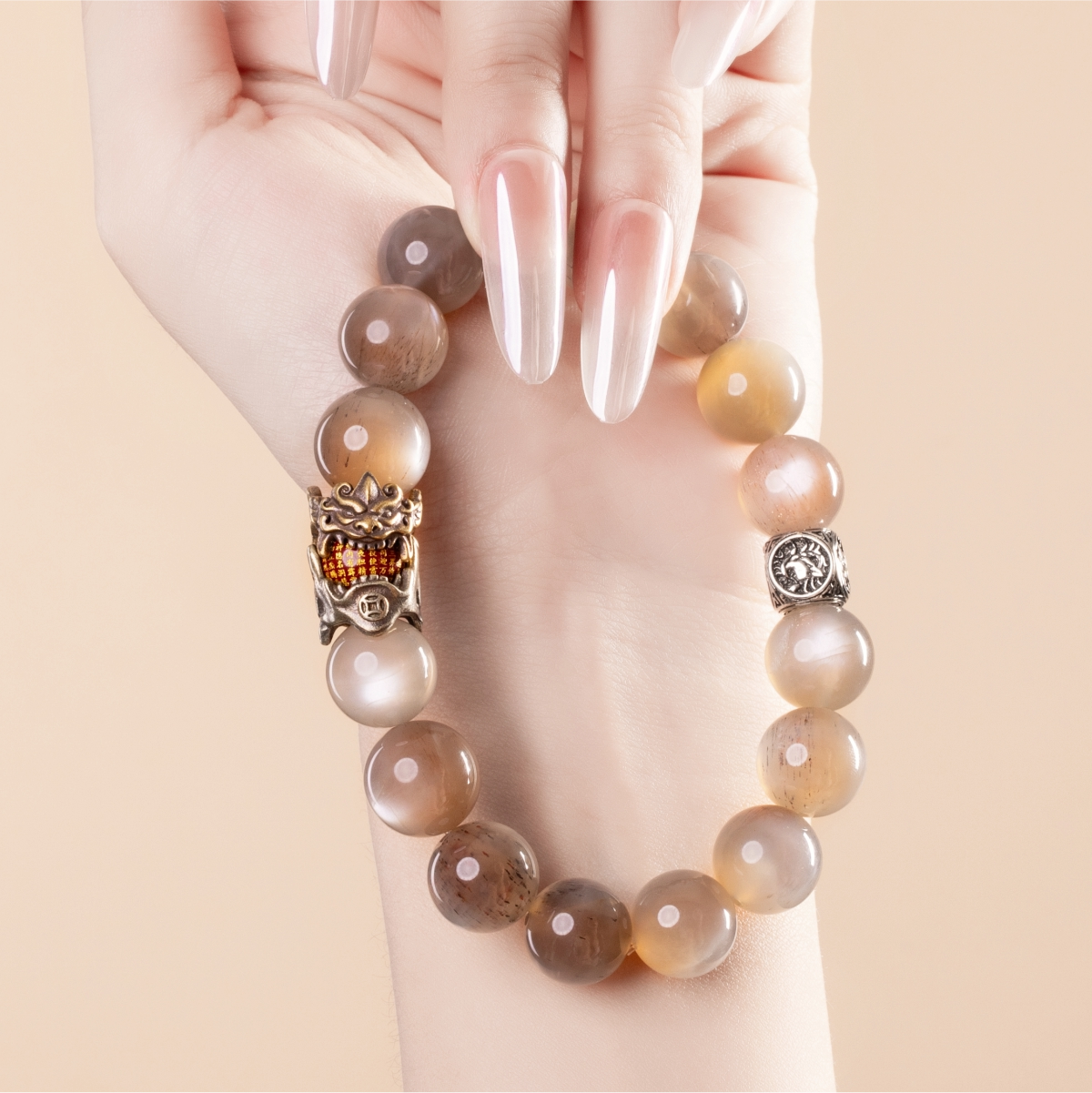 Bracelet For Metal Element Amplified Energy - Moonstone & Cinnabar
