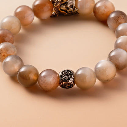 Bracelet For Metal Element Amplified Energy - Moonstone & Cinnabar