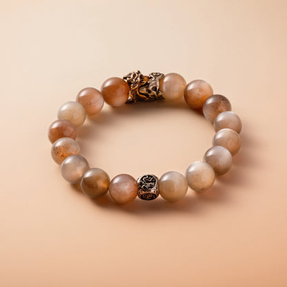 Bracelet For Metal Element Amplified Energy - Moonstone & Cinnabar