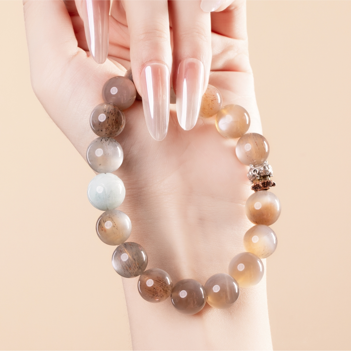 Bracelet For Metal Element Amplified Energy - Moonstone & Jadeite