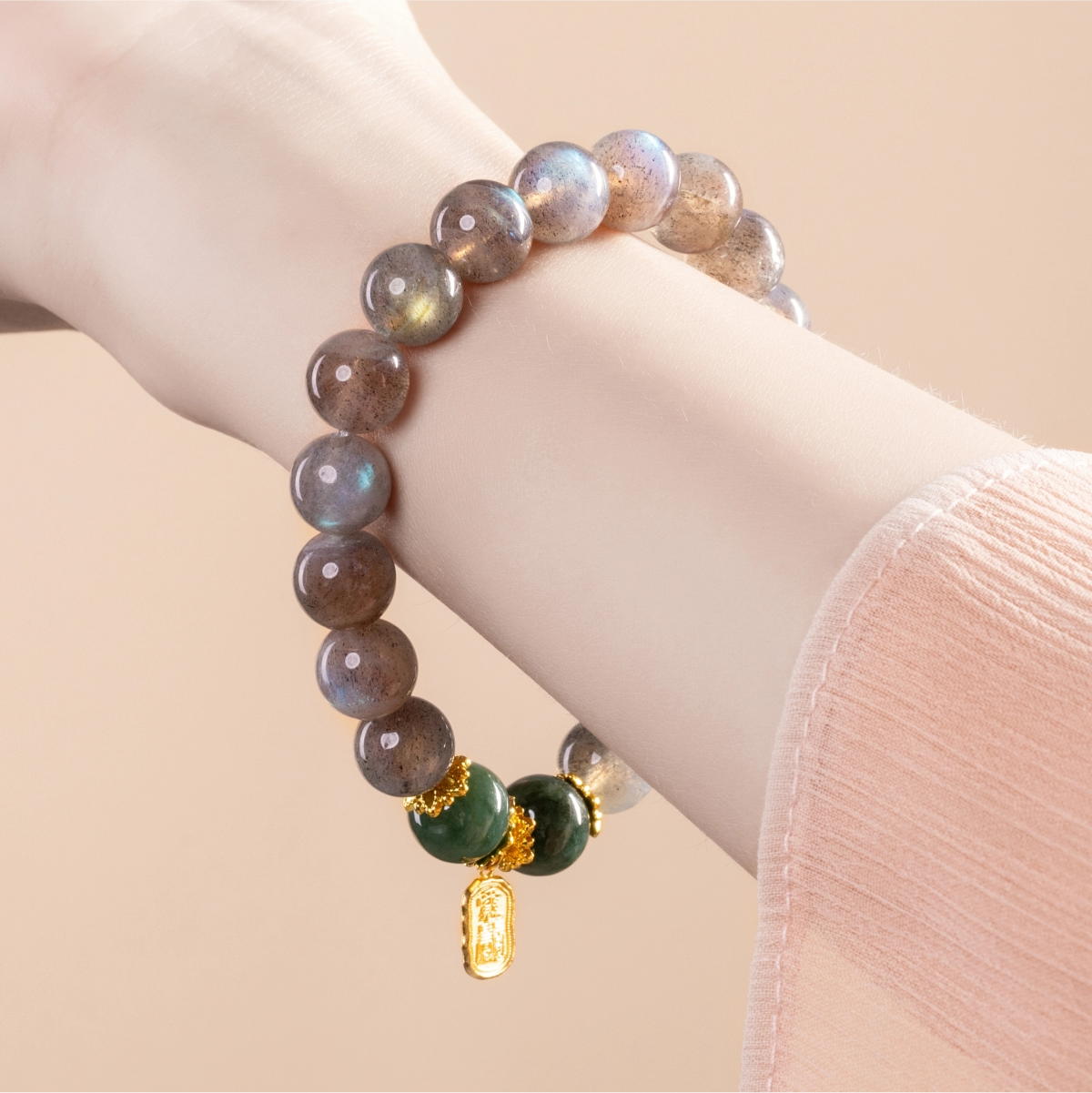 Bracelet For Metal Element Amplified Energy - Moonstone & Jadeite