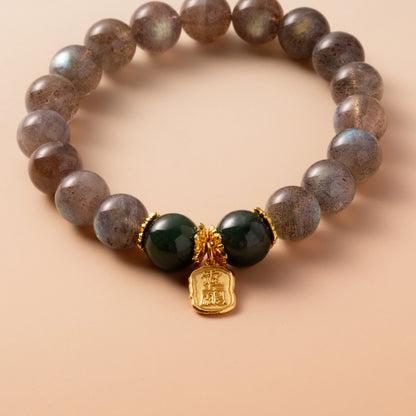 Bracelet For Metal Element Amplified Energy - Moonstone & Jadeite