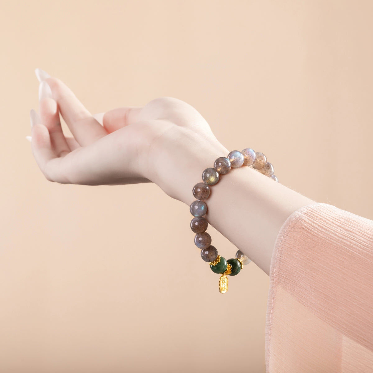 Bracelet For Metal Element Amplified Energy - Moonstone & Jadeite