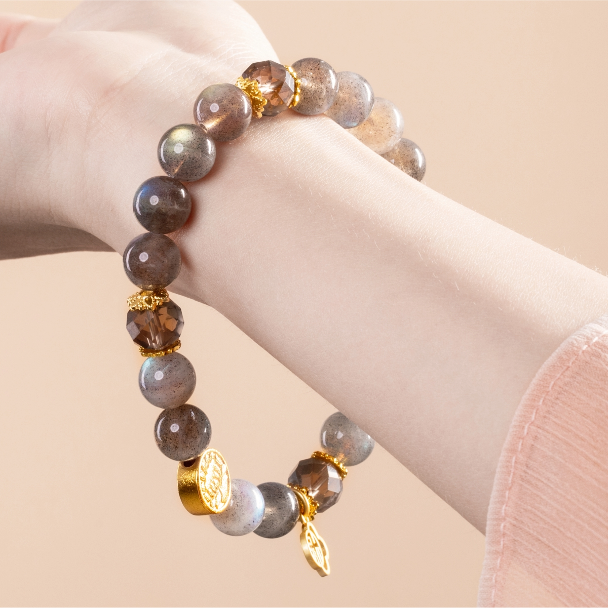 Bracelet For Metal Element Amplified Energy - Moonstone & Smoky Quartz