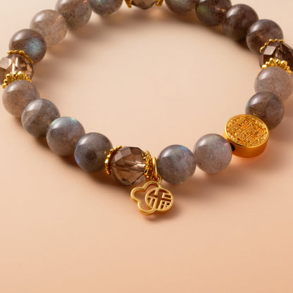 Bracelet For Metal Element Amplified Energy - Moonstone & Smoky Quartz